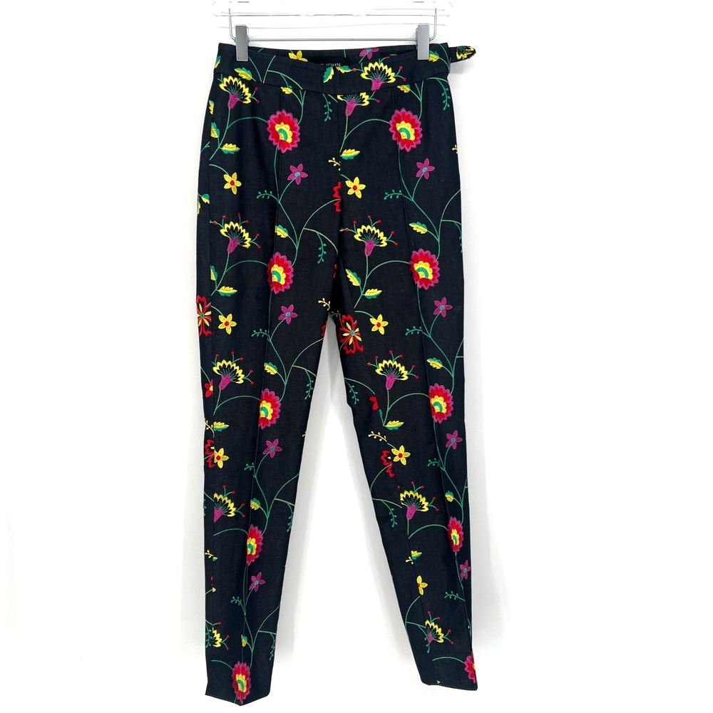 St. John Emma Pant Womens 2 Floral Embroidered Garden Artsy Trouser